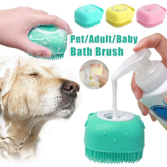 Pet bath massage and cleaning comb with shampoo storage space. - PerroPaws Essential